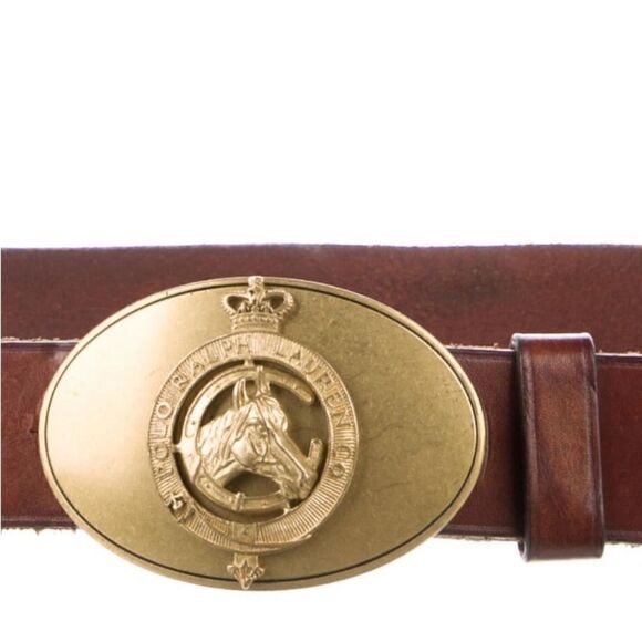 Ralph Lauren Made in England Vintage Brass Horse Head Crown Buckle Leather Belt - Picture 3 of 16
